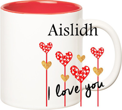 Huppme I Love You Aislidh Inner Red (350 ml) Ceramic Mug(350 ml), Red;white