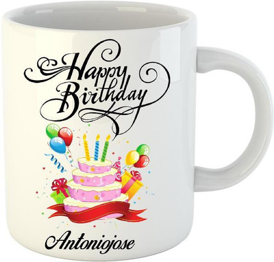 HuppmeGift Happy Birthday Antoniojose White (350 ml) Ceramic Mug(350 ml)