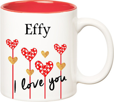 Huppme I Love You Effy Inner Red (350 ml) Ceramic Mug(350 ml), Red;white