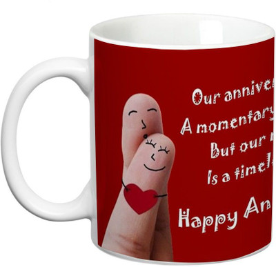 Prithish Happy Anniversary Design 3 Ceramic Mug(330 ml), Multicolor