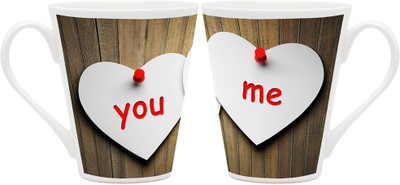 Homesogood Valentine's Love Banner (Set Of 2) Ceramic Mug(355 ml, Pack of 2)