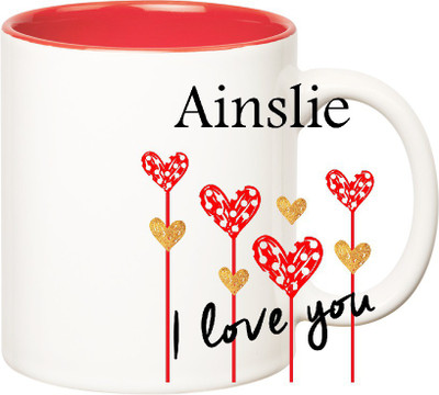 Huppme I Love You Ainslie Inner Red (350 ml) Ceramic Mug(350 ml), Red;white