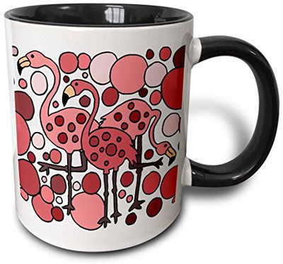 3dRose Funny Pink Flamingos Birds Abstract Two Tone Black, 11 oz, Black/White Ceramic Mug(60 ml)