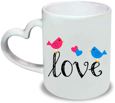 HuppmeGift Birds Heart Handle Ceramic Mug(350 ml), White