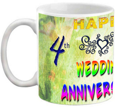 EFW Happy 4th Wedding Anniversary 325 ml Photo Personalized Ceramic Mug(325 ml), White