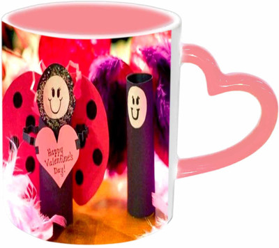 Raj Laxmi Smiley heart pink handle valentine Ceramic Mug(350 ml)