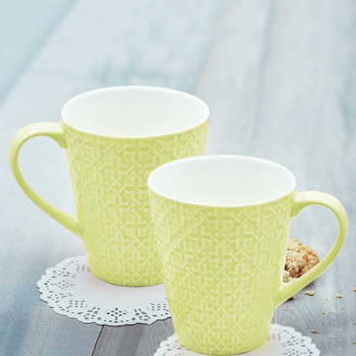 Cello Venice Coffee Bone China Mug(350 ml, Pack of 2), Yellow