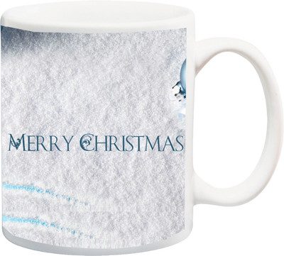 ME&YOU Merry Christmas Fine 3D Feather Printed Ceramic Mug(325 ml), Gold