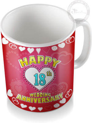 SKY TRENDS 18th Happy Wedding Anniversary Coffee Ceramic Mug(320 ml), White