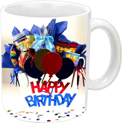Raj Laxmi Happy B'day With Balloons White Ceramic Mug(3.5 ml)