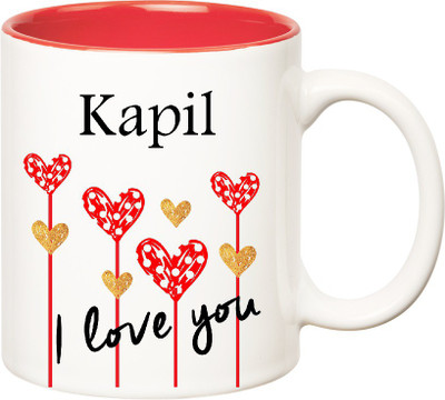 Huppme I Love You Kapil Inner Red (350 ml) Ceramic Mug(350 ml), Red;white