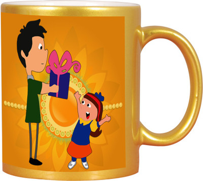 Huppme Happy Rakshabandhan Tum Jiyo Hazaro Saal Golden Ceramic Mug(350 ml), Gold