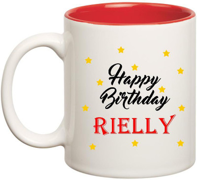 Huppme Happy Birthday Rielly Inner Red Ceramic Mug(350 ml), Red;white