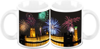 Homesogood New Year Celebration Besides Thames (Set Of 2) Ceramic Mug(325 ml, Pack of 2)