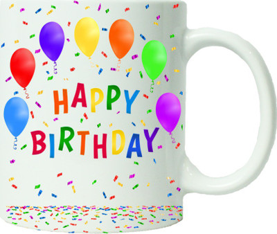 Maison N Mode Happy Birth Day Colour Ballon Spot Coffee Ceramic Mug(330 ml), Multicolor