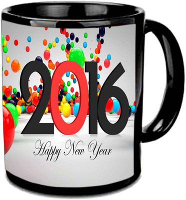 Raj Laxmi New year ball printed black Ceramic Mug(350 ml)
