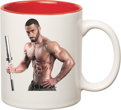 HuppmeGift Lazer Inner Red Ceramic Mug(350 ml), Red;white