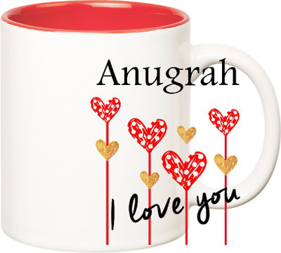 Huppme I Love You Anugrah Inner Red (350 ml) Ceramic Mug(350 ml), Red;white