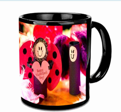 Raj Laxmi Smiling face valentine black Ceramic Mug(350 ml)