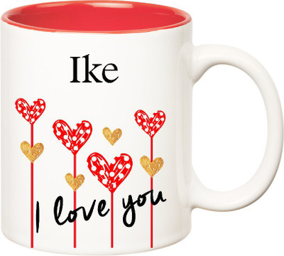 Huppme I Love You Ike Inner Red (350 ml) Ceramic Mug(350 ml), Red;white