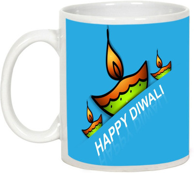 AllUPrints Gifts For Deepawali - Happy Elegant Diwali Ceramic Mug(325 ml), White
