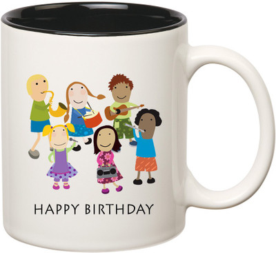HuppmeGift Birthday Friend Inner Black Ceramic Mug(350 ml), Black;white