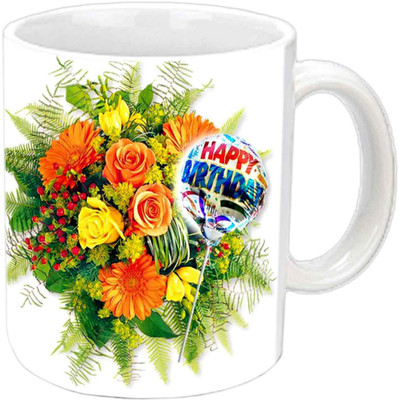 Raj Laxmi b'day flower bucket white Ceramic Mug(350 ml)