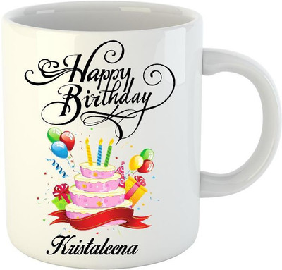 Huppme Happy Birthday Kristaleena White (350 ml) Ceramic Mug(350 ml)