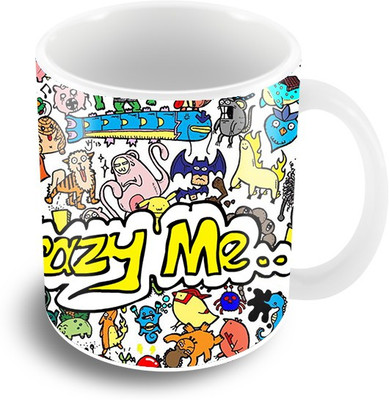 The Crazy Me Coffee Ceramic Mug(325 ml), Multicolor;white