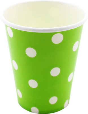 Funcart Polka Dots Paper Mug(266 ml, Pack of 12), Green