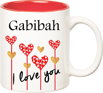 Huppme I Love You Gabibah Inner Red (350 ml) Ceramic Mug(350 ml), Red;white