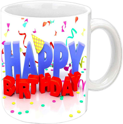 Raj Laxmi blue red b'day white Ceramic Mug(350 ml)
