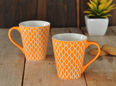 Buono Casa NBE MM 11 Porcelain Mug(325 ml, Pack of 2), Orange