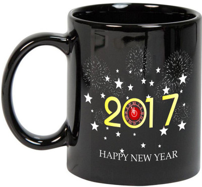 Prithish New Year Design 11 Black Ceramic Mug(330 ml), Multicolor