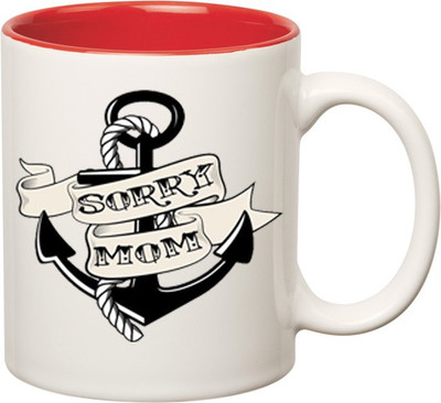 Huppme Sorry Mom Inner Red Ceramic Mug(350 ml), Red;white