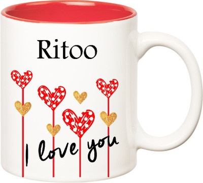 Huppme I Love You Ritoo Inner Red (350 ml) Ceramic Mug(350 ml), Red;white