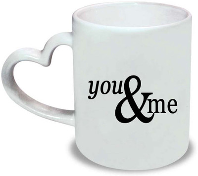 Huppme You & Me Heart Handle White Ceramic Mug(350 ml)
