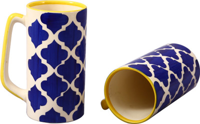 caffeine Blue Umrao Ceramic Mug(500 ml, Pack of 2), Blue;white