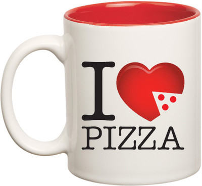 HuppmeGift Pizza Inner Red Ceramic Mug(350 ml), Red;white