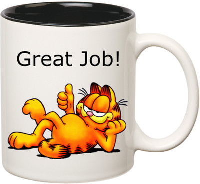 HuppmeGift Great Job Inner Black Ceramic Mug(350 ml), Black;white