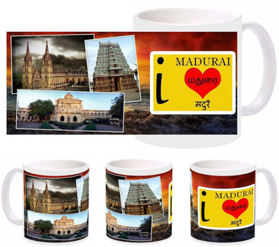 Snapgalaxy I Love Madurai Ceramic Mug(320 ml), Multicolor