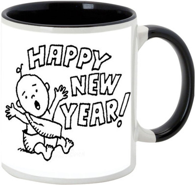 AllUPrints Happy New Year To Everyone Black Ceramic Mug(325 ml)