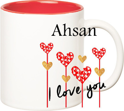 Huppme I Love You Ahsan Inner Red (350 ml) Ceramic Mug(350 ml), Red;white