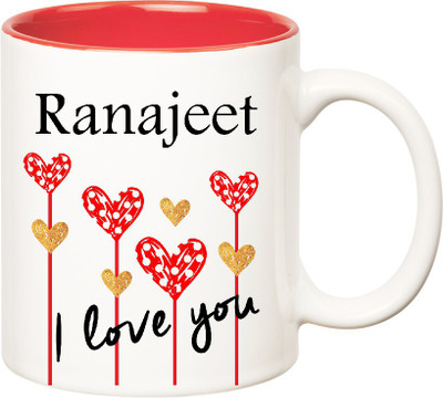 Huppme I Love You Ranajeet Inner Red (350 ml) Ceramic Mug(350 ml), Red;white