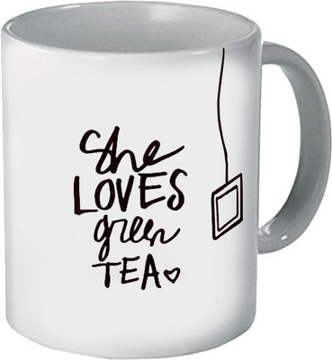 My Bestow The Green White Plain Coffee Ceramic Mug(320 ml), Multicolor