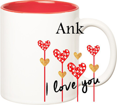 Huppme I Love You Ank Inner Red (350 ml) Ceramic Mug(350 ml), Red;white