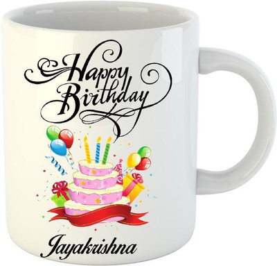Huppme Happy Birthday Jayakrishna White (350 ml) Ceramic Mug(350 ml)