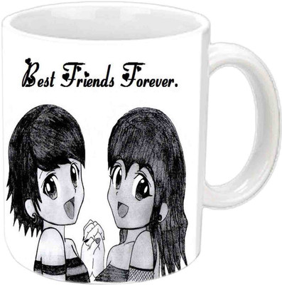 Raj Laxmi Cute Sketch Friends White Ceramic Ceramic Mug(3.5 ml)