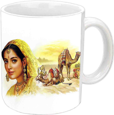 Raj Laxmi Wonderful Rajasthani Theme White Ceramic Mug(350 ml)