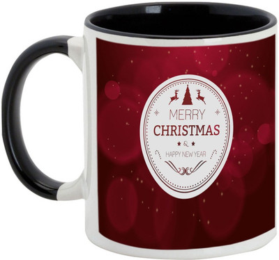AllUPrints Glittering Christmas Ceramic Mug(325 ml), Black